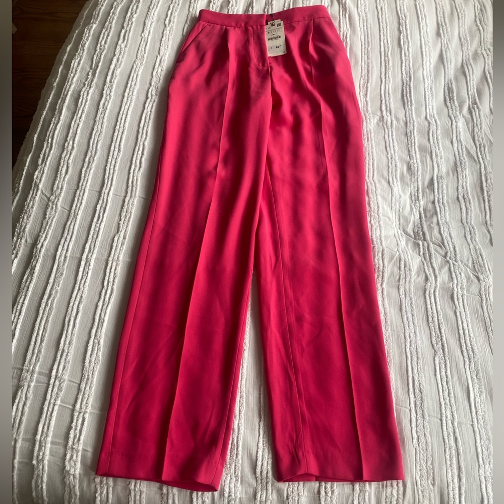 Zara wide-leg hot pink trousers